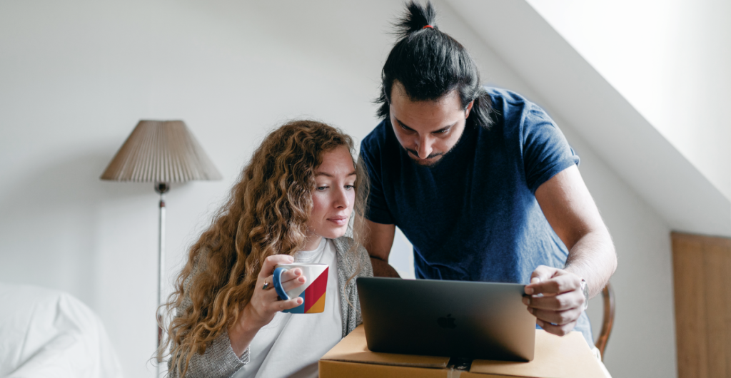 Couple looking at computer